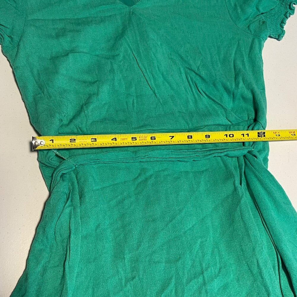 Girls Green Puff Sleeve Wrap Dress With Ruffled Hem & Belt by GB Girls - Picture 14 of 15